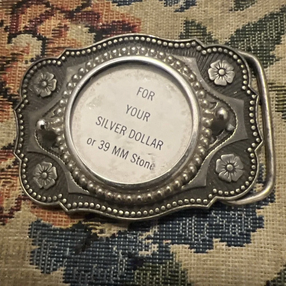 Vintage Floral Bronze Metal Belt Buckle 39x40mm Gemstone Holder Classic